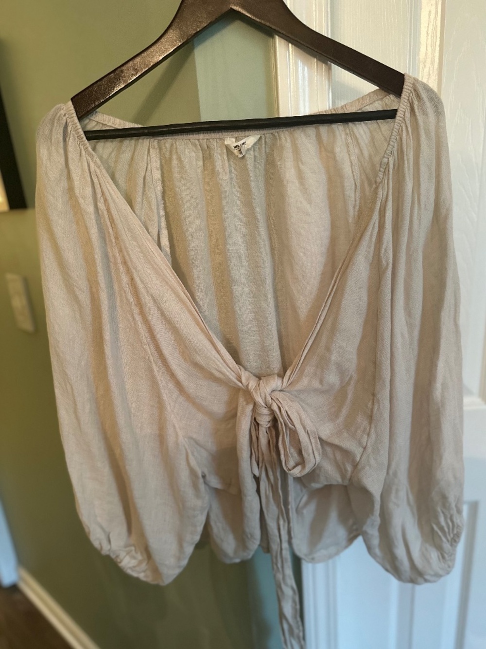 NEXT UK Linen Boho Tie Front Blouse - Natural - Size US 18 / UK 22